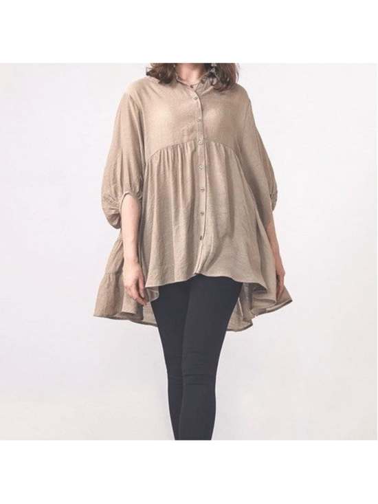 Zenana Tops - Zenana 1X Taupe Tiered Tunic Dress Pockets Button Front Boho Oversized